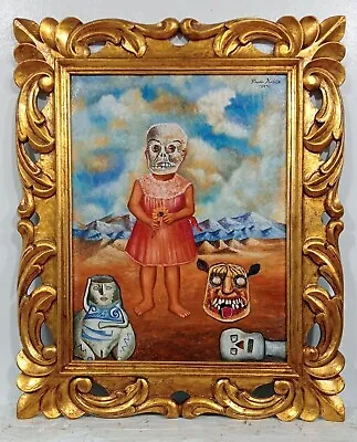 Amazing Frida Kahlo Oil On Canvas Dated 1945 With Frame In Golden Leaf Nice • $800