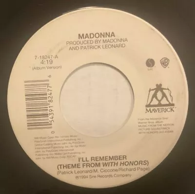 Madonna - I'll Remember / Secret Garden - 1994 7 45 Rpm Free Combine Shipping • $4.99