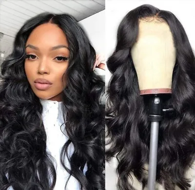 Women Black Long Body Wave Wig Natural Middle Long Wavy Curly For Party Decor US • $9.74