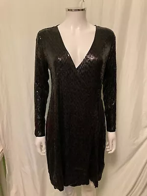 New W/tags Michael Kors Black Sequin Long Sleeve Wrap Dress S As-Is • $24