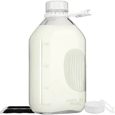 2 Qt Glass Milk Bottle With Reusable Strong Airtight SCREW LID 64 Oz Glass  • $19.32