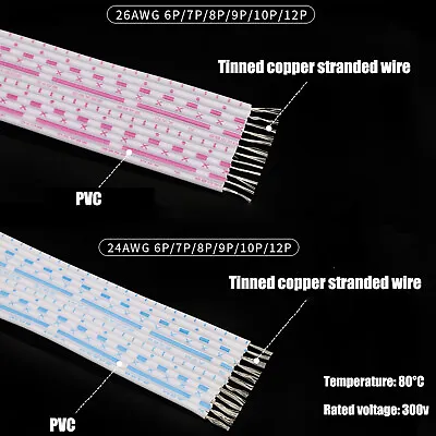 6/7/8/9/10/12 Pin PVC Flat Ribbon Cable Wire 24AWG/26AWG Red&White，Blue&White • $148.61