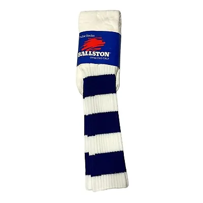 Vintage Tube Socks Size 9-15 White Blue Stripe Pair New With Tags Mens • $29.64