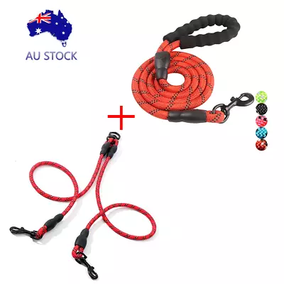 $13.90 • Buy Double Dog Coupler Twin Lead 2 Way Strap Two Pet Dogs Walking Red Leash