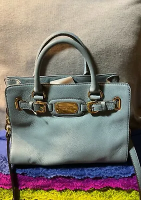 Michael Kors Light Blue LeatherPebble Grain  Hamilton Chain SnapCrossBodySatchel • $85.98