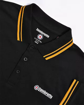 Lambretta Mens Polo Shirt Twin Tipped Lambretta Polo Shirt Black/Gold M-4XL • £21.99