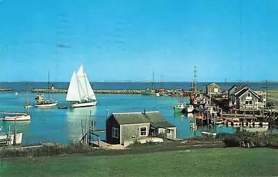 C1960 Menemsha Basin Harbor Yacht Anchorage Chrome Marthas Vineyard MA P131 • $5.59