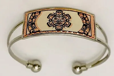 Vintage Silver Tone Mayan Or Aztec Sun Face Cuff Bracelet  • $24.99