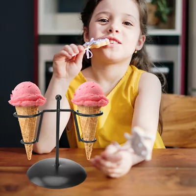 Ice Cream Cone Holder Stand With Base - Black Metal-MI • £11.88