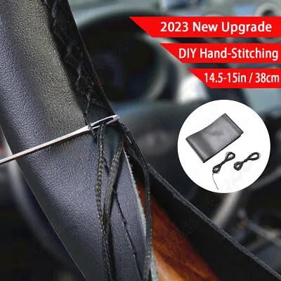 15  DIY Steering Wheel Cover Genuine Leather Black For Ford F150 04-21 F250/F350 • $14.39