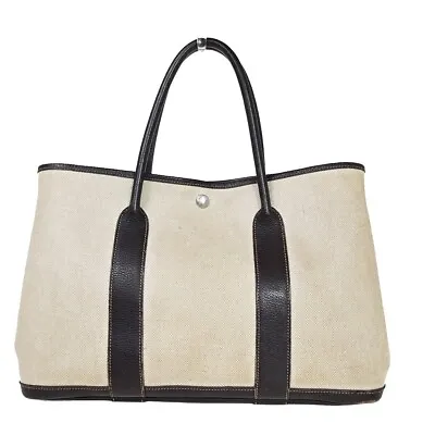 HERMES Logo Garden Party PM Hand Tote Bag Toile H Leather Beige BN SHW 79HB684 • $568