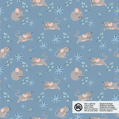 Cute Mice And Flowers 4Way Stretch Cotton Jersey Fabric Dressmaking Material  • £6.45