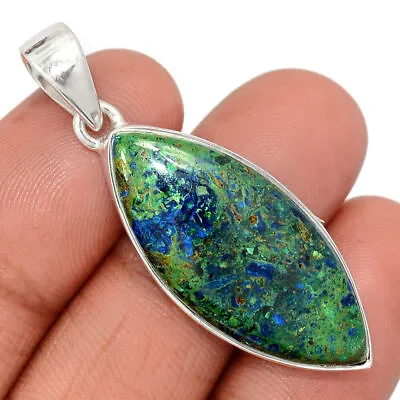 Natural Azurite In Malachite - Morenci Mines 925 Silver Pendant Jewelry CP26245 • £15.19