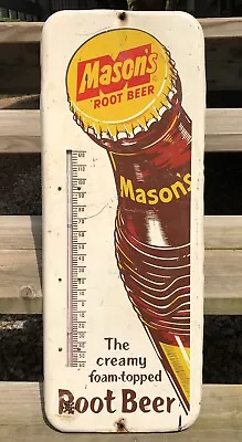 Vintage Antique Mason Root Beer Tin Non Porcelain Thermometer Sign Soda Cola • $200.50