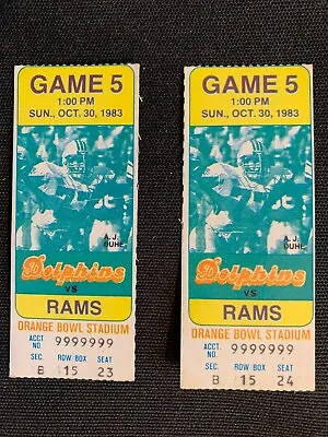 1983 Miami Dolphins Vs Los Angeles Rams Football 2 Ticket Stubs At Orange Bowl • $499