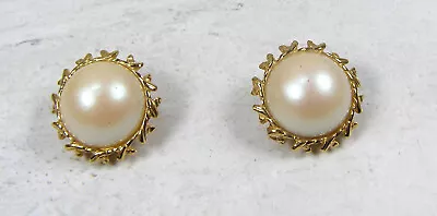 Vintage Givenchy Domed Faux Pearl Clip On Earrings Gold Tone • $45