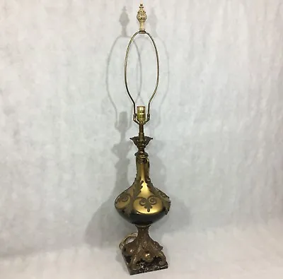 Mid Century Brass Gold Glass Globe 39  Table Lamp Marble Base Vintage MCM • $89