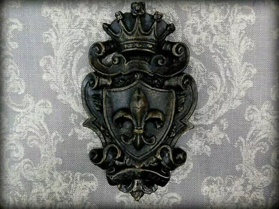 Shield Wall Plaque. Fleur De Lis Decor. Royal Medieval Crown Office Decor. NEW • $37.95