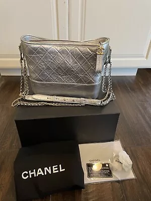 Always A HEAD-TURNER: Chanel Medium Gabrielle Hobo Bag Silver Leather Full Set • $2399.99