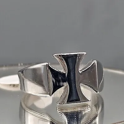 NWT Maltese Cross Biker Ring Rhodium Plated Classic Minimalist Size 10 • $19.99