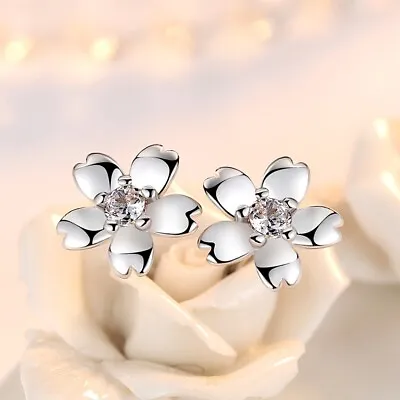 925 Sterling Silver Daisy Classic Stone Stud Earrings Womens Girls Jewellery New • £3.47