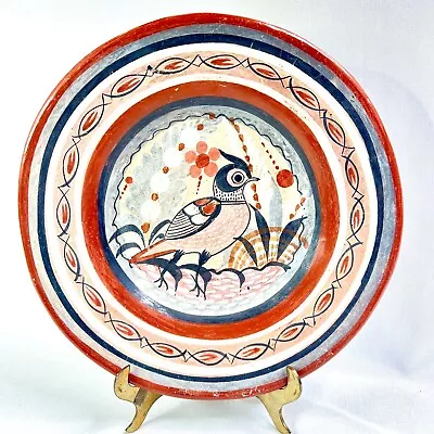 Vintage Tonala Bird Pottery Plate Burnished Clay Mexican Folk Art  Ready To Hang • $16.99