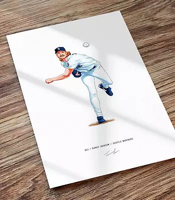 Randy Johnson Seattle Mariners Illustrated Baseball Print Poster Art • $19