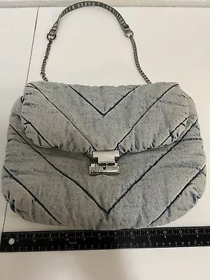 ZARA Quilted Denim Shoulder Bag Gold Chain Puffy . Beautiful! • $9.99