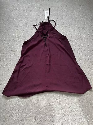 Miss Selfridge Burgundy Satin Feel Top Size 12 New • $6.17