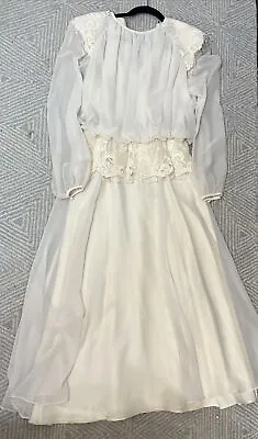 Miss Elliette Vtg 1970 1980 Dress Evening Gown Chiffon Sz 10 Lace Beaded Wedding • $29