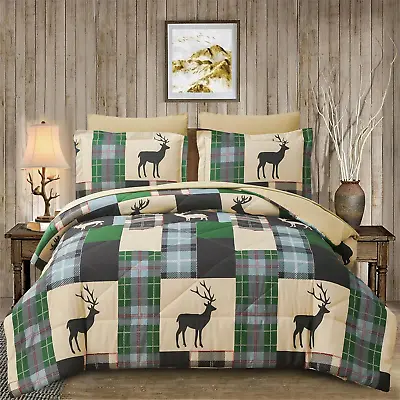 Lodge Moose Comforters Queen Size Set - 7 Pieces Lightweight Bed In A Bag Rustic • $162.75
