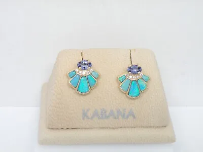 Authentic Kabana 14k Yellow Gold Premium Opal Tanzanite Diamond  Earring NEW • $1879