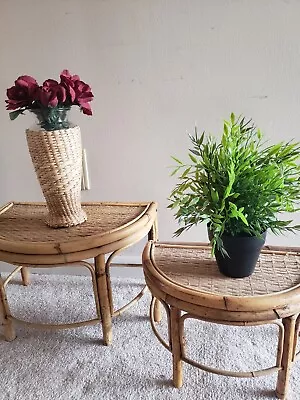 Mid Century Rattan Nesting Stands. Small Tables • $98.90