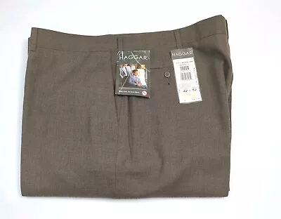 Vintage Haggar Prestige Pants 42x32 Brown Easy Care Classic Fit Flat Front • $12.99