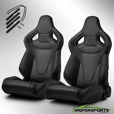 Universal PVC C-Series Reclinable Black Sport Racing Seats Pair With Slider • $356.98