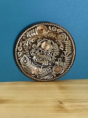 Erzincanlilar Hand Etched Copper Decor Plate Istanbul Turkey Floral Design 4” • $18.50