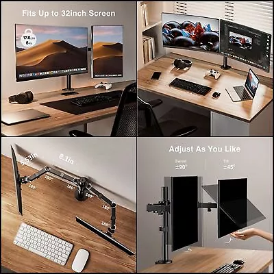 Monitor Dual Mount Ergear Desk Arm Adjustable Fully Computer Stand Up To 32 Inch • $30.78