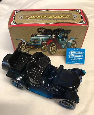 Vintage Avon Stanley Steamer Blue Glass Car Aftershave Bottle Full With Box • £23.13