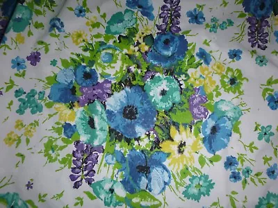 $49 • Buy Pr Vtg Mid Century Pinch Pleat Curtains Turquoise Purple BIG Floral 40  X 42 