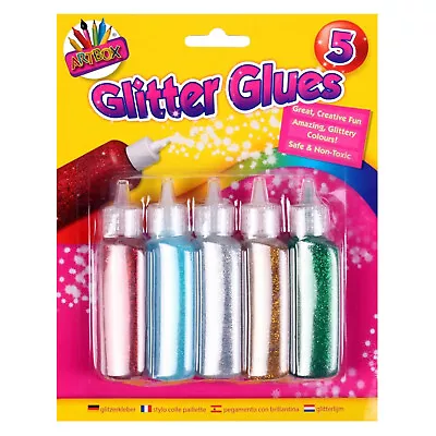 5 Coloured Glitter Glues Artbox Safe Non Toxic Kids Art Craft Play Christmas • £3.99