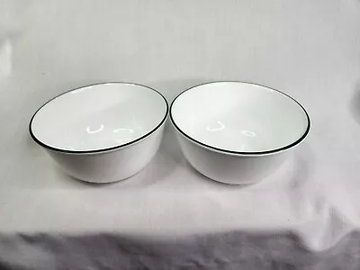 RARE! 2 Corelle Callaway DEEP BOWLS  6 1/4  X 3   White Cereal Soup Green Rim • $26.99