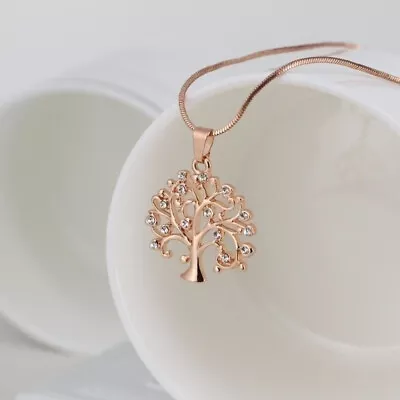 Hot Rose Gold Tree Of Life Crystal Cz Cubic Zirconia Pendant Necklace Jewelry  • $0.99