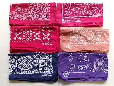 VTG 70s 80S 90S BANDANA HANDKERCHIEF LOT OF 6 FAST COLOR WAMCRAFT PARIS USA MADE • $29.99