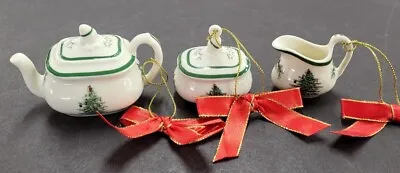 Vintage 2005 Spode Christmas Tree Miniature Tea Pot Sugar & Creamer Set • $47.50