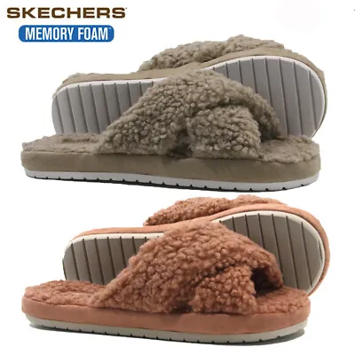 £19.95 • Buy Ladies Skechers Slippers Cushioned Cozy Memory Foam Fur Mules Shoes Clogs Size 