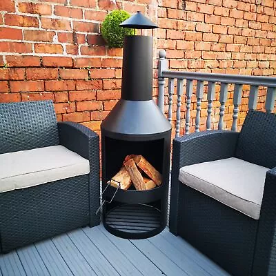 1.4m Tall Outdoor Garden Patio Chiminea Log Burner Fire Pit With Log Store • £79.95