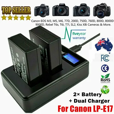 2× LP-E17 Replace Battery + Charger For Canon EOS  M3 M5 M6 77D 750D 760D 800D • $34.99