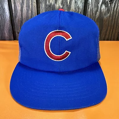 Vintage Chicago Cubs Baseball Ball Cap Trucker Hat 80s McDonalds Blue Mesh Vtg • $10