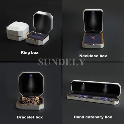 Luxury LED Ring Box With Light Wedding Jewellery Display Engagement Case Gift UK • £13.81