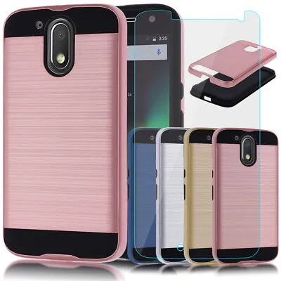 Metal Brushed Hybrid Dual Layer Case Cover+Tempered Glass Protector For Motorola • $6.49